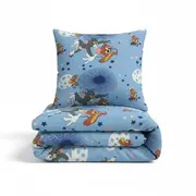 Set complet 7 piese Saltea SmartNest 130x60x12 cm, Lenjerie Tom&Jerry Blue 2-6 ani, Protectie Impermeabila, Pilota, Perna - ASC4142