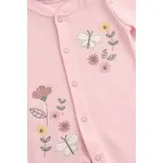 Salopeta bebe fete roz flori brodate fluture bumbac cu bentita tram2202-5