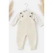 Salopeta tricotata bebe ivoire cu bluza set elegant premium tram2202-1