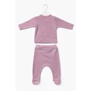 Set bebe fete 5 piese mov prafuit iepuras bluza pantaloni baveta caciula manusi tram2202-8