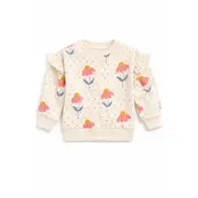 Trening bebe fete 2 piese flori bluza crem volane pantaloni corai tram2202-10