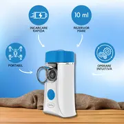 Aparat aerosoli Sanity Fast Mesh, pentru copii si adulti, portabil, capacitate cupa 10 ml, cablu USB, masca copii si adulti, silentios, Alb BITsanityfastmesh