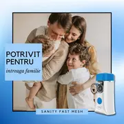 Aparat aerosoli Sanity Fast Mesh, pentru copii si adulti, portabil, capacitate cupa 10 ml, cablu USB, masca copii si adulti, silentios, Alb BITsanityfastmesh