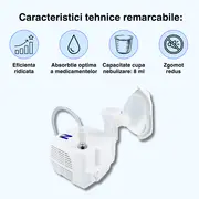 Aparat de aerosoli Novama N, nebulizator cu compresor, functionare continua, sistem de economisire a medicamentului, fabricat fara bisfenol (BPA) si ftalati, masca copii si adulti SoftTouch, mustiuc BITNovamaN