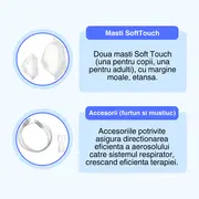 Aparat de aerosoli Novama N, nebulizator cu compresor, functionare continua, sistem de economisire a medicamentului, fabricat fara bisfenol (BPA) si ftalati, masca copii si adulti SoftTouch, mustiuc BITNovamaN