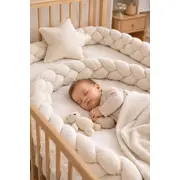 Bumper Impletit Pentru Patut ,   Meowbaby   Bearly Cream 200 Cm , 200 Cm Pjbmbewa0m91