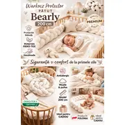 Bumper Impletit Pentru Patut ,   Meowbaby   Bearly Cream 200 Cm , 200 Cm Pjbmbewa0m91