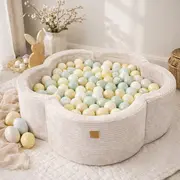 Piscina Cu Bile Meowbaby   Spring Blossom ,   Aesthetic Ecru Flower, Spuma Moale, Ecru, Personalizabila Cu 200 Bile Incluse Pjbbafbh00-1831