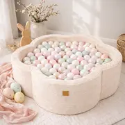 Piscina Cu Bile Meowbaby   Vanilla Blush ,   Aesthetic Vanilla Flower, Spuma Moale, Ecru, 200 Bile Incluse Pjbbafw00-6128