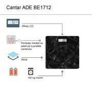 Cantar corporal electronic ADE BE1712 Aurora, Model Marmura, Ecran LCD, Negru BITauroranegru
