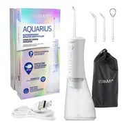 Irigator oral  dus bucal Vitammy Aquarius, 3 moduri de functionare, varf rotativ la 360 de grade, 4 duze, capacitate rezervor 320 ml, Alb BITvitammyaquarius