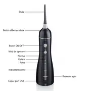 Irigator oral  dus bucal Vitammy Hydra, profesional, 3 moduri de functionare, rezistent la apa, 2 duze, Negru BITVitammyHydranegru
