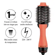 Perie electrica fixa REVLON One-Step Hair Dryer  Volumiser, RVDR5222AE, pentru par mediu si lung, Apricot BITRVDR5222AE