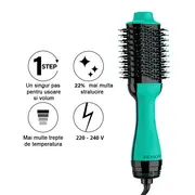 Perie electrica fixa REVLON One-Step Hair Dryer  Volumizer, RVDR5222TE TEAL, pentru par mediu si lung, Turcoaz BITRVDR5222TE