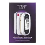 Tensiometru electronic de brat Vitammy Next 9, mufa USB, detectare aritmie, manseta integrata 23-36 cm, 120 seturi de memorie, Alb Auriu BITVitammyNext9