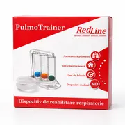 Dispozitiv de reabilitare respiratorie, spirometru RedLine PulmoTrainer,  pentru exercitii de respiratie si antrenare pulmonara, trei camere,  Alb BITRedLinePulmoTrainer