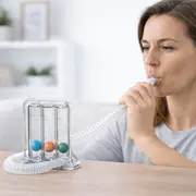 Dispozitiv de reabilitare respiratorie, spirometru RedLine PulmoTrainer,  pentru exercitii de respiratie si antrenare pulmonara, trei camere,  Alb BITRedLinePulmoTrainer