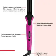 Ondulator de par Revlon Easy Heat RVIR1196E, tambur de 25 mm diametru si 160 mm lungime, 5 trepte de temperatura cu ghidaj inteligent TruGuard, tehnologie cu turmalina ceramica BITRVIR1196E