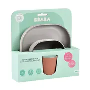Set de masa din otel inoxidabil Beaba 4 piese Terracotta