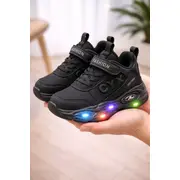 Adidasi negri cu luminite pentru baieti cyx adt-58