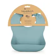 Baveta moale, Petite&Mars, Take&Match, Reglabila, Cu buzunar colector, Silicon, Fara BPA, 6 luni+, Frosted Sky, Albastru BYN706767