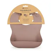 Baveta moale, Petite&Mars, Take&Match, Reglabila, Cu buzunar colector, Silicon, Fara BPA, 6 luni+, Velvet Latte, Maro pudrat BYN706769
