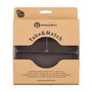 Farfurie compartimentata, Petite&Mars, Take&Match, Din silicon, Rotunda, Cu ventuza si 3 compartimente, Adecvata pentru masina de spalat vase si microunde, Nu absoarbe mirosuri, Fara BPA, 500 ml, 6 luni+, Bitter Cocoa, Maro BYN715768