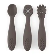 Set 3 lingurite, Petite&Mars, Take&Match, Din silicon, Diverse forme, Pentru supa, paste, alimente usoare, Dezvolta simturile si abilitatile senzoriale, Adecvate pentru masina de spalat vase, Fara BPA, 6 luni+, Bitter Cocoa, Maro BYN721768