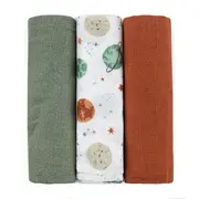 Set 3 scutece, Petite&Mars, Moussy, Din muselina de bambus, Hipoalergenice, 68 x 68 cm, Certificate Oeko Tex Standard 100, Celestial Planets BYN415367