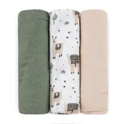 Set 3 scutece, Petite&Mars, Moussy, Din muselina de bambus, Hipoalergenice, 68 x 68 cm, Certificate Oeko Tex Standard 100, Lama Vibes BYN415365
