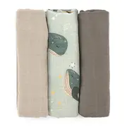 Set 3 scutece, Petite&Mars, Moussy, Din muselina de bambus, Hipoalergenice, 68 x 68 cm, Certificate Oeko Tex Standard 100, Whale Song BYN415368