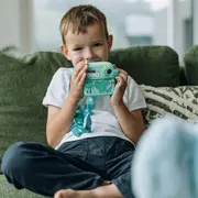 Aparat foto copii cu printare instant, Free2Play, Camere duale fata-spate, Cadre distractive, Cu 6 filtre, Dino BYN86885