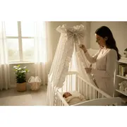 Baldachin, MimiNu, Premium, Pentru patut, Cu funda si volanas, 210x145 cm, Material certificat Oeko Tex Standard 100, Meadow BYN6426972031226