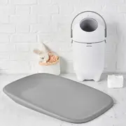 Cos pentru scutece, Nattou, Dropy, Sistem etans impotriva mirosurilor, Compatibil cu saci universali, Operare cu o mana, Potrivit pentru cca 25 scutece, 27 &times; 27 &times; 48.5 cm, 20 l, Alb BYN150002