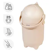 Cos pentru scutece, Nattou, Dropy, Sistem etans impotriva mirosurilor, Compatibil cu saci universali, Operare cu o mana, Potrivit pentru cca 25 scutece, 27 &times; 27 &times; 48.5 cm, 20 l, Bej BYN150019
