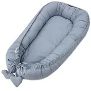 Cosulet bebelus,&nbsp;Feedo, Pentru dormit, joaca, protectie in patut, Baby Nest 90x60 cm, Din bumbac 100%, Design cu inimioare, Albastru BYN208215