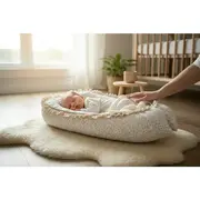Cosulet bebelus, MimiNu, Premium, Pentru dormit, Baby Nest 55 x 75 cm, Cu Volanase si dantela, Husa 100% bumbac, Din bumbac certificat Oeko Tex Standard 100, Meadow BYN6426972031240