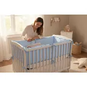 Lenjerie patut cu 3 piese, MimiNu, Pentru patut 120x60 cm, Cu volanase, Cu protectie laterala, Din bumbac certificat Oeko Tex Standard 100, Colectia Royal, Blue BYN6426972030847