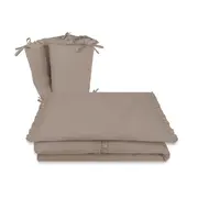 Lenjerie patut cu 3 piese, MimiNu, Pentru patut 120x60 cm, Cu volanase, Cu protectie laterala, Din bumbac certificat Oeko Tex Standard 100, Colectia Royal, Mocha BYN6426972031004