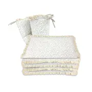 Lenjerie patut cu 3 piese, MimiNu, Premium, Pentru patut 120x60 cm, Cu protectie laterala, Din bumbac certificat Oeko Tex Standard 100, Cu dantela si volan, Meadow BYN6426972031219