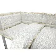 Lenjerie patut cu 3 piese, MimiNu, Premium, Pentru patut 120x60 cm, Cu protectie laterala, Din bumbac certificat Oeko Tex Standard 100, Cu dantela si volan, Meadow BYN6426972031219