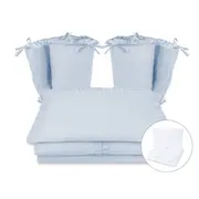 Lenjerie patut cu 6 piese, MimiNu, Pentru patut 120x60 cm, Cu volanase, Cu pilota si perna, Cu doua aparatori laterale, Din bumbac certificat Oeko Tex Standard 100, Colectia Royal, Blue BYN6426972030854