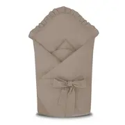 Paturica de infasat, MimiNu, Cu volanase, Cu multiple utilizari, Cu inchidere cu panglica, Dimensiune 75x75 cm, Din bumbac certificat Oeko Tex Standard 100, Colectia Royal, Mocha BYN6426972031103