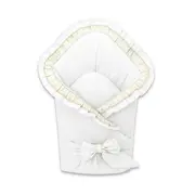 Paturica de infasat, MimiNu, Cu volanase si dantela, Cu multiple utilizari, Cu inchidere cu panglica, Dimensiune 75x75 cm, Din bumbac certificat Oeko Tex Standard 100, White BYN6426972031431