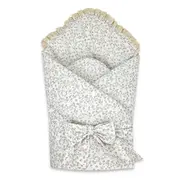 Paturica de infasat, MimiNu, Premium, Cu volanase si dantela, Cu multiple utilizari, Cu inchidere cu panglica, Dimensiune 75x75 cm, Din bumbac certificat Oeko Tex Standard 100, Meadow BYN6426972031318