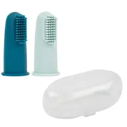 Set 2 periute de dinti pentru deget, Nattou, Cu peri moi, 0% silicon fara BPA, PVC sau ftalati, Include cutie depozitare, 0 luni+, 5 cm, Albastru BYN876674