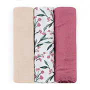 Set 3 scutece, Petite&Mars, Moussy, Din muselina de bambus, Hipoalergenice, 68 x 68 cm, Certificate Oeko Tex Standard 100, Pink Meadow BYN415364