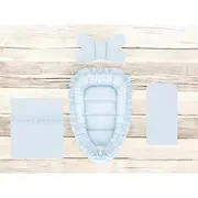 Set 4 in 1 Cosulet bebelus, MimiNu, Baby Cocoon 75x55 cm, Cu volanase, Husa bumbac, Din bumbac certificat Oeko Tex Standard 100, Cu paturica cu volanase 50x70 cm, Cu salteluta, Cu perna fluture, Colectia Royal, Blue BYN6426972030960