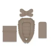 Set 4 in 1 Cosulet bebelus, MimiNu, Baby Cocoon 75x55 cm, Cu volanase, Husa bumbac, Din bumbac certificat Oeko Tex Standard 100, Cu paturica cu volanase 50x70 cm, Cu salteluta, Cu perna fluture, Colectia Royal, Mocha BYN6426972031110