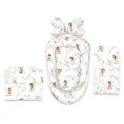 Set 4 in 1 Cosulet bebelus, MimiNu, Baby Cocoon 75x55 cm, Husa bumbac, Din bumbac certificat Oeko Tex Standard 100, Cu paturica 50x70 cm, Cu salteluta, Cu perna fluture, Fairy BYN6426972031189